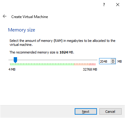 The VirtualBox RAM window