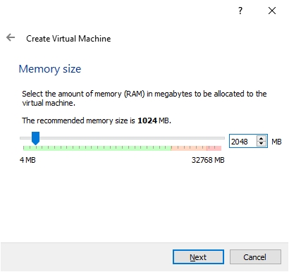 The VirtualBox RAM window