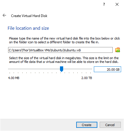 The VirtualBox Create Virtual Hard Disk window 4